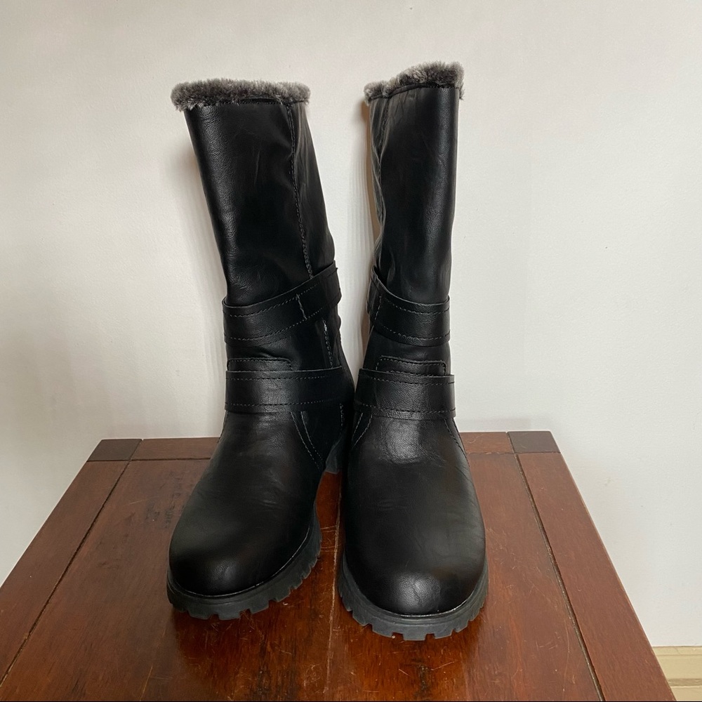 Black vegan leather Winter Boots